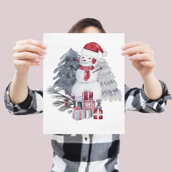 Wall Art Watercolor Snowman Christmas Illustration Print Poster Card Unframed - Picture 3 of 6